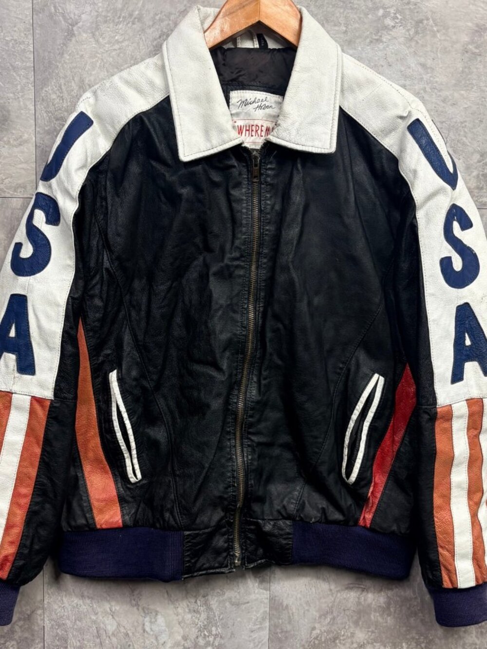 Vintage Michael Hoban WHEREMI USA Leather Bomber